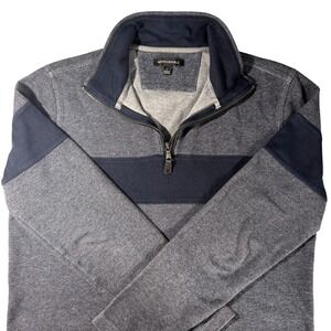 Banana Republic Mens Gray Navy Blue Striped Quarter Zip Pullover Sweater Large